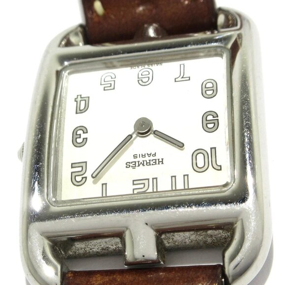 Auth HERMES Cape Cod Double Tour CC1.210 2****** Silver Brown Wrist Watch - Picture 6 of 12